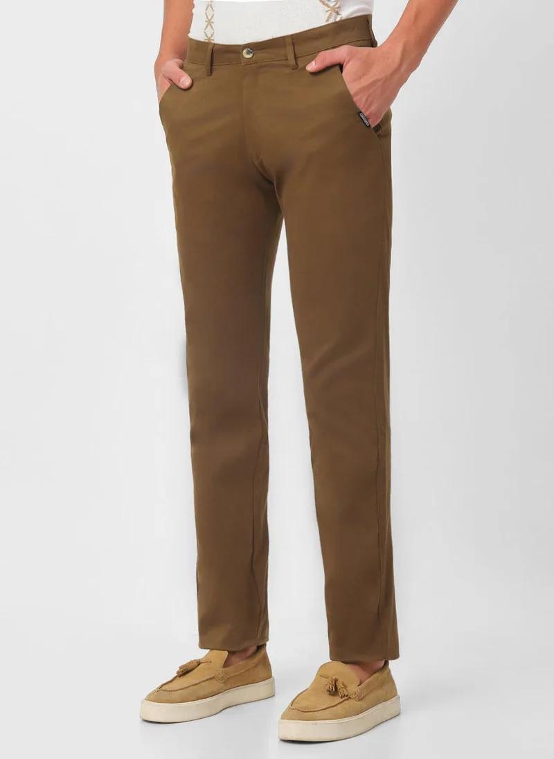Urbano Fashion Men's Brown Cotton Slim Fit Casual Chinos Trousers Stretch